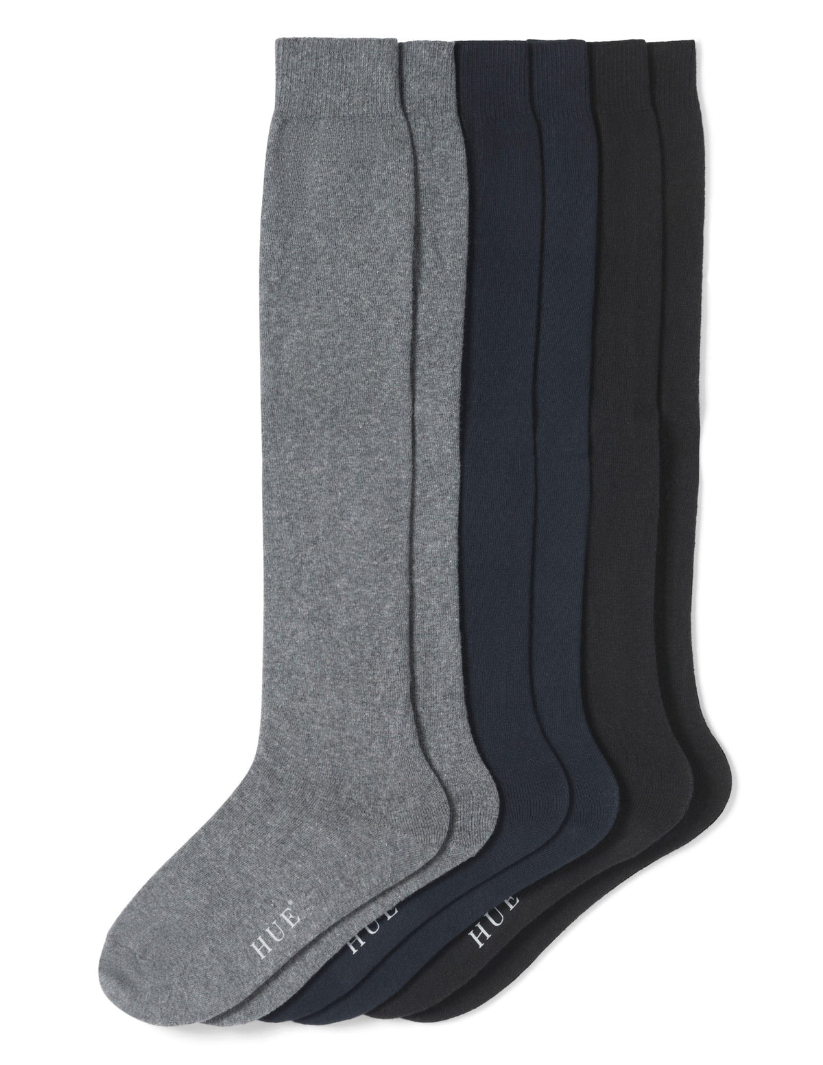 Flat Knit Knee Sock 3 Pair Pack - Graphite Heather Asst | Hue