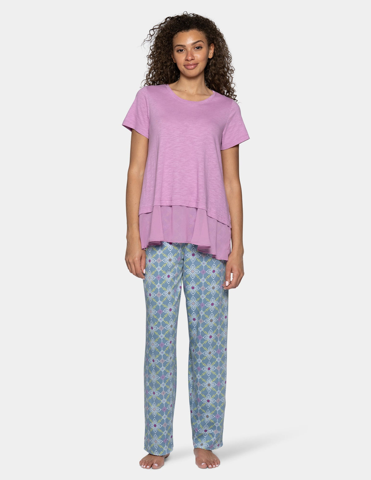 Short Sleeve Georgette Flounce PJ Tee - Smokey Grape | Hue