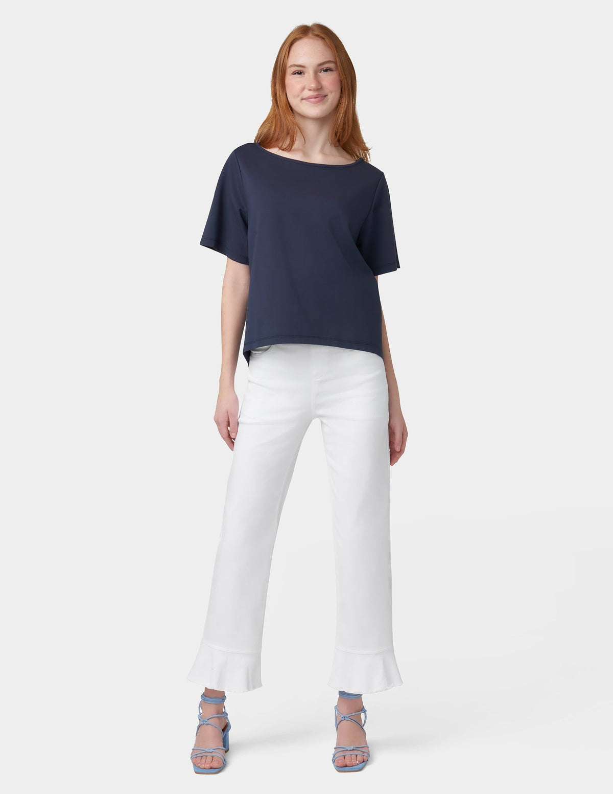Ruffle Hem Denim Skimmer - White | Hue