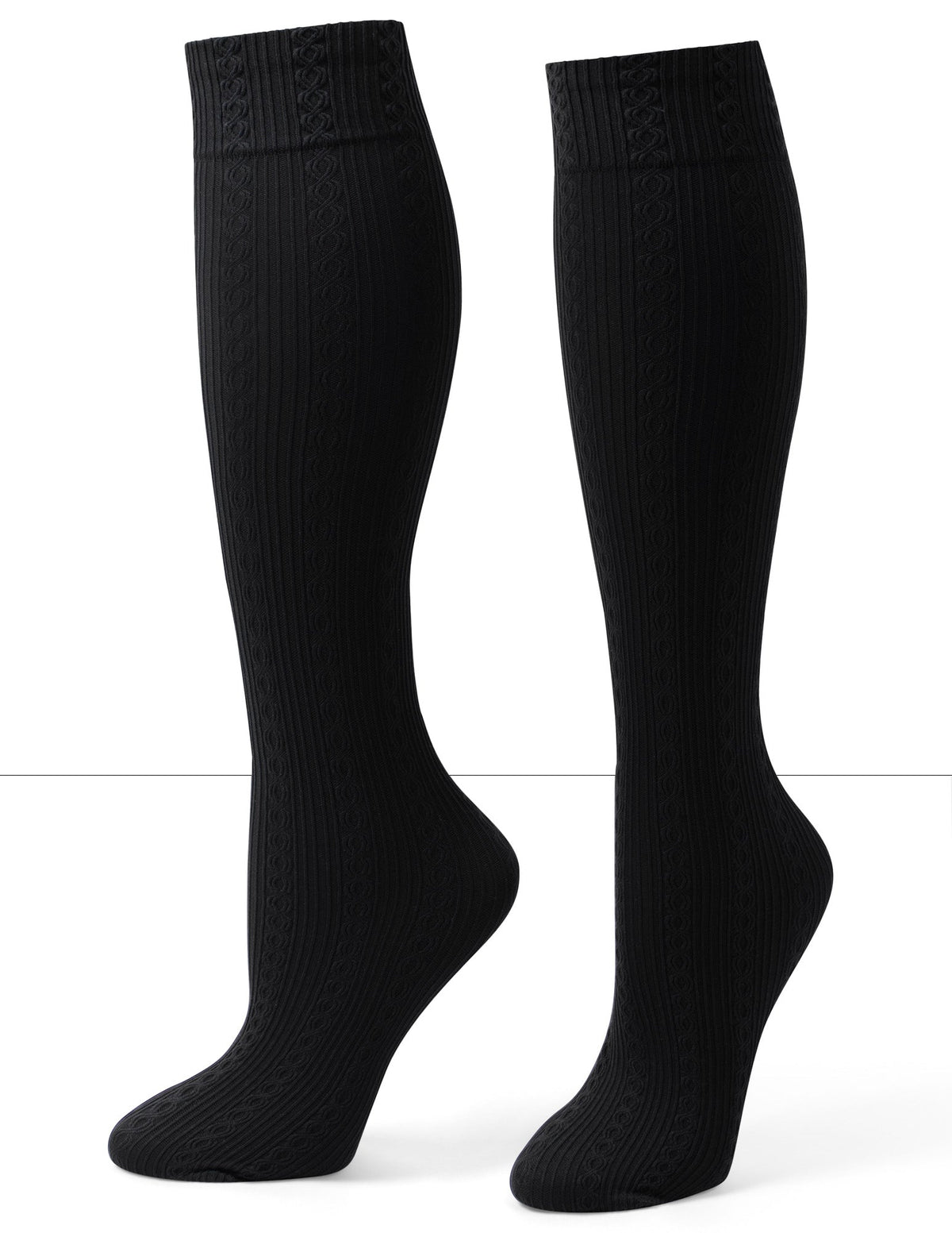 Cable Ribbed Knee High - Black | Hue