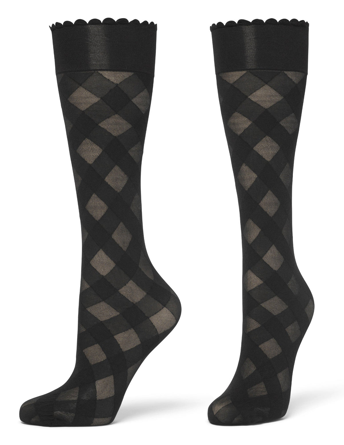 Diagonal Gingham Knee High - Black | Hue