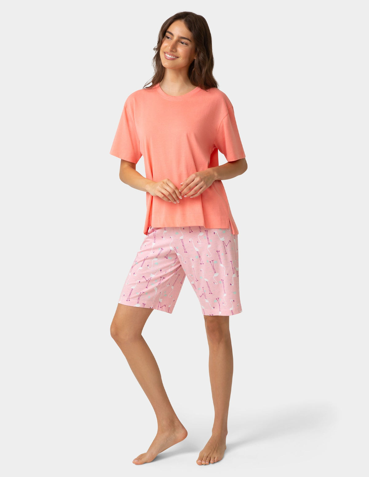Short Sleeve Cotton Candied Boxy PJ Tee - Shell Pink | Hue