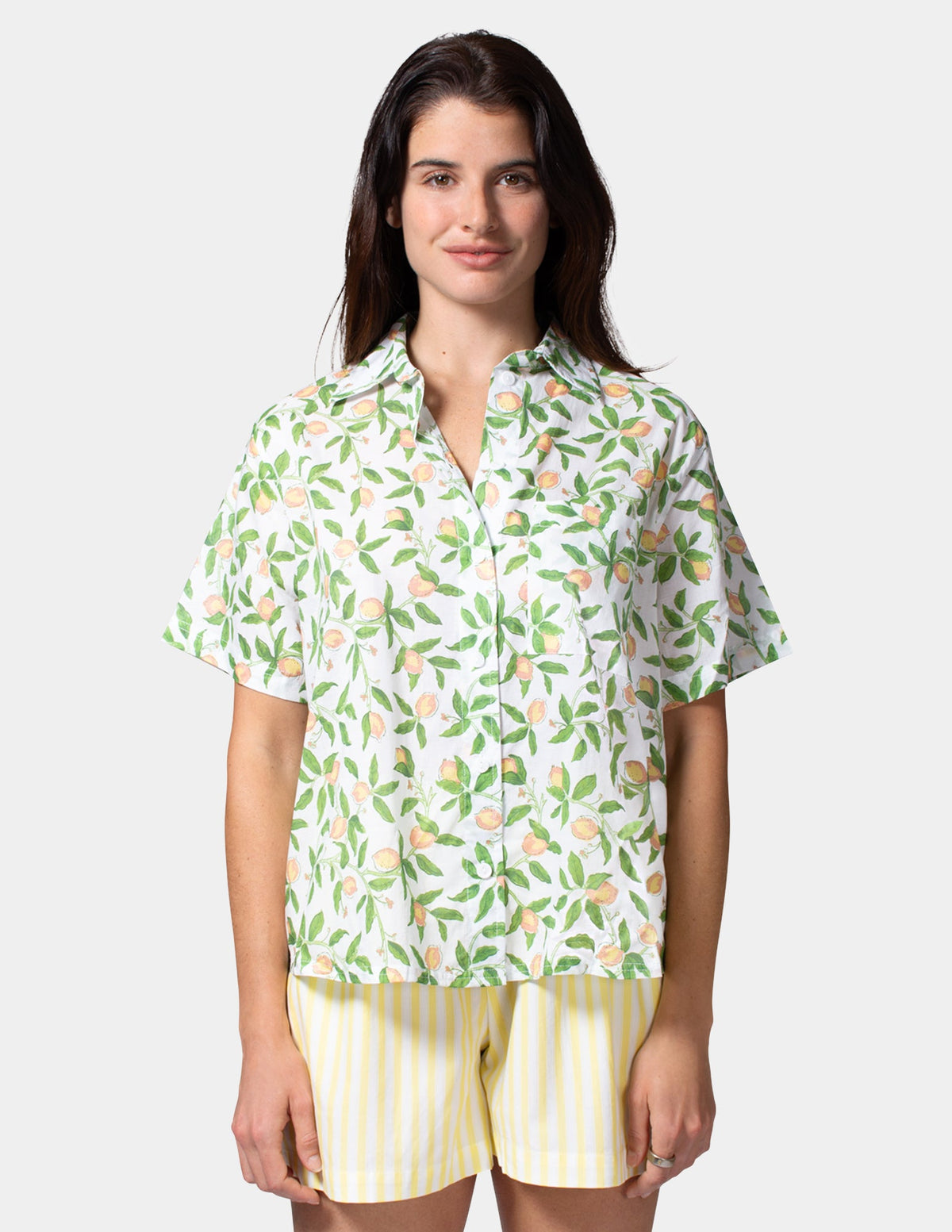 Short Sleeve Voile Camp PJ Top - Bright White | Hue