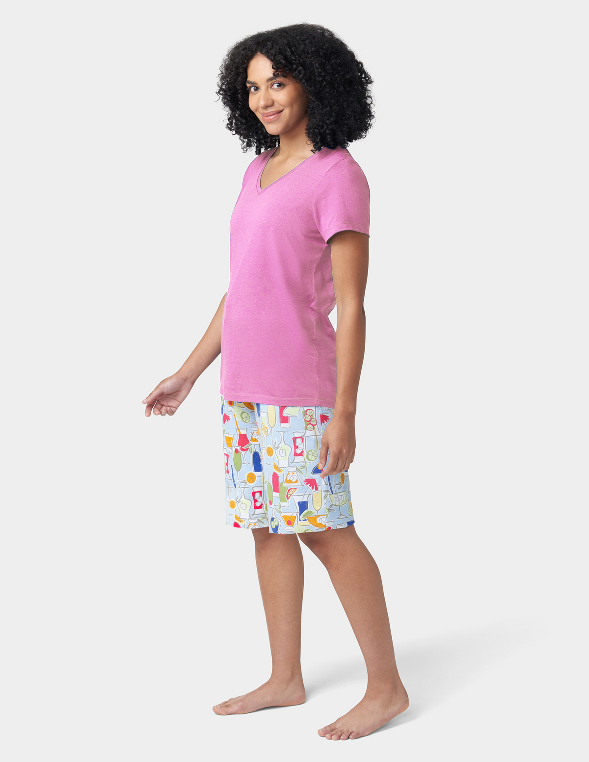 Solid Short Sleeve V-Neck PJ Tee - Radiant Orchid | Hue