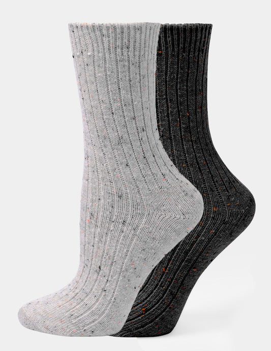 Tweed Ribbed Crew 2 Pair Pack - Light Grey Heather | Hue