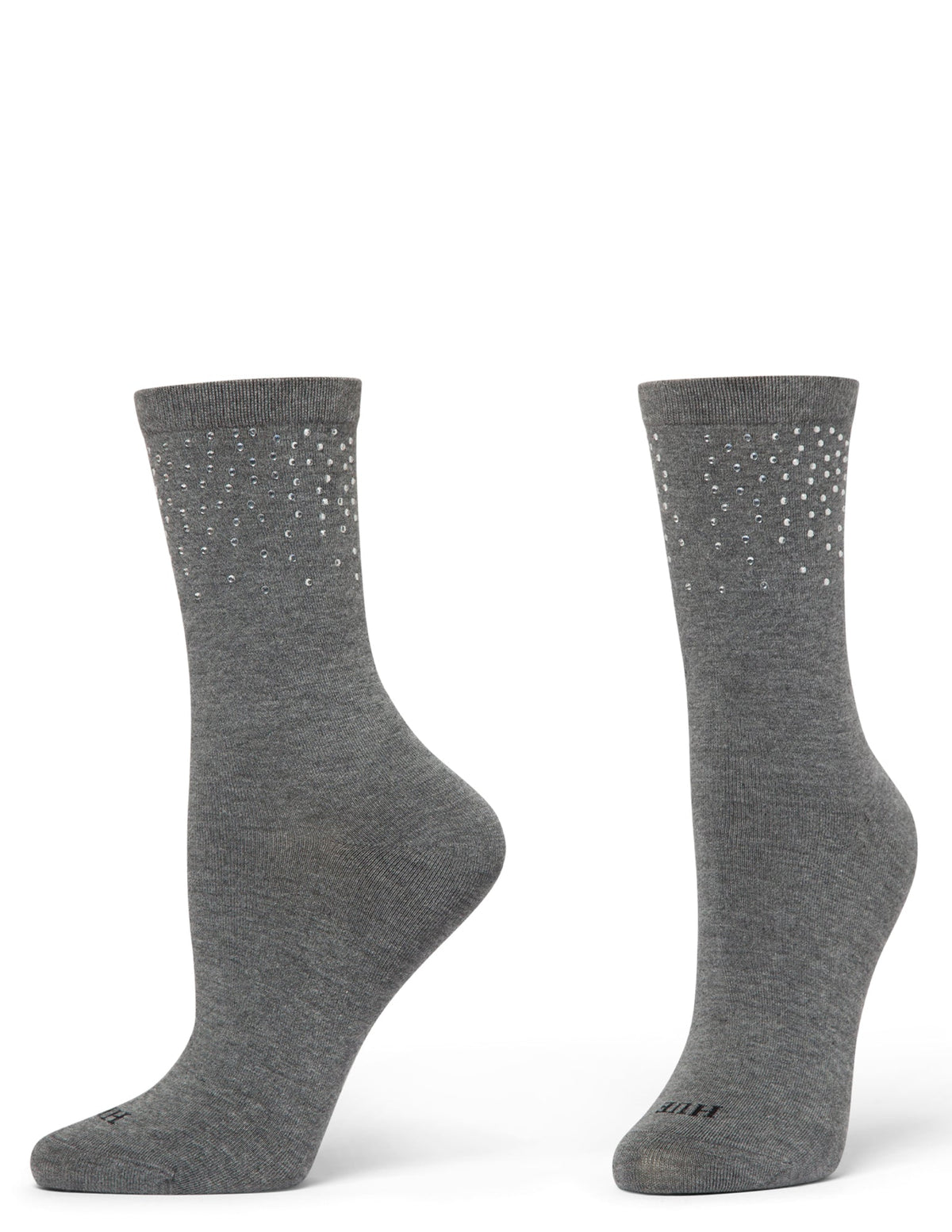 Rhinestone Border Crew Sock - Grey Heather | Hue