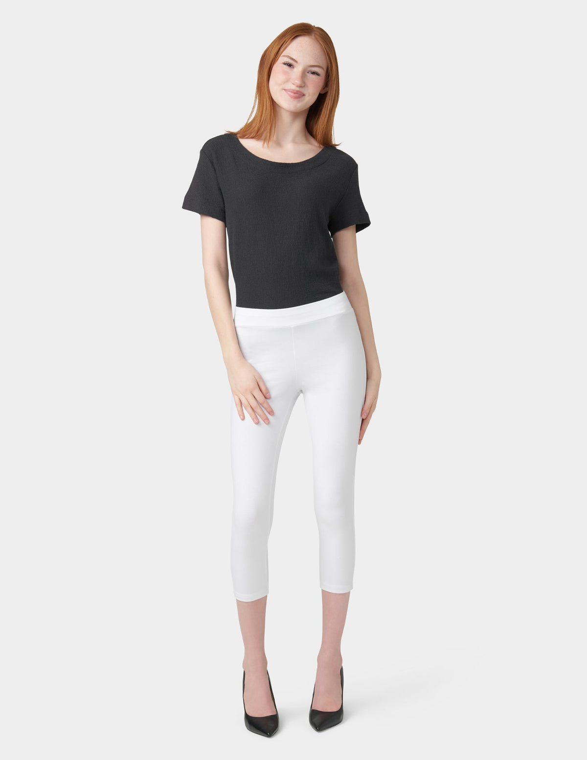 Wide Waistband Blackout Cotton Capri - White | Hue