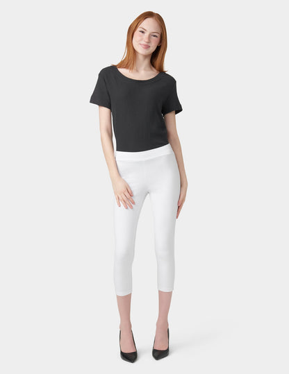 Wide Waistband Blackout Cotton Capri - White | Hue