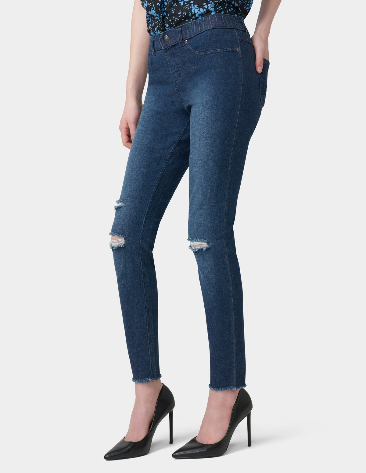 Ripped Knee Denim Leggings - Ink Wash | Hue