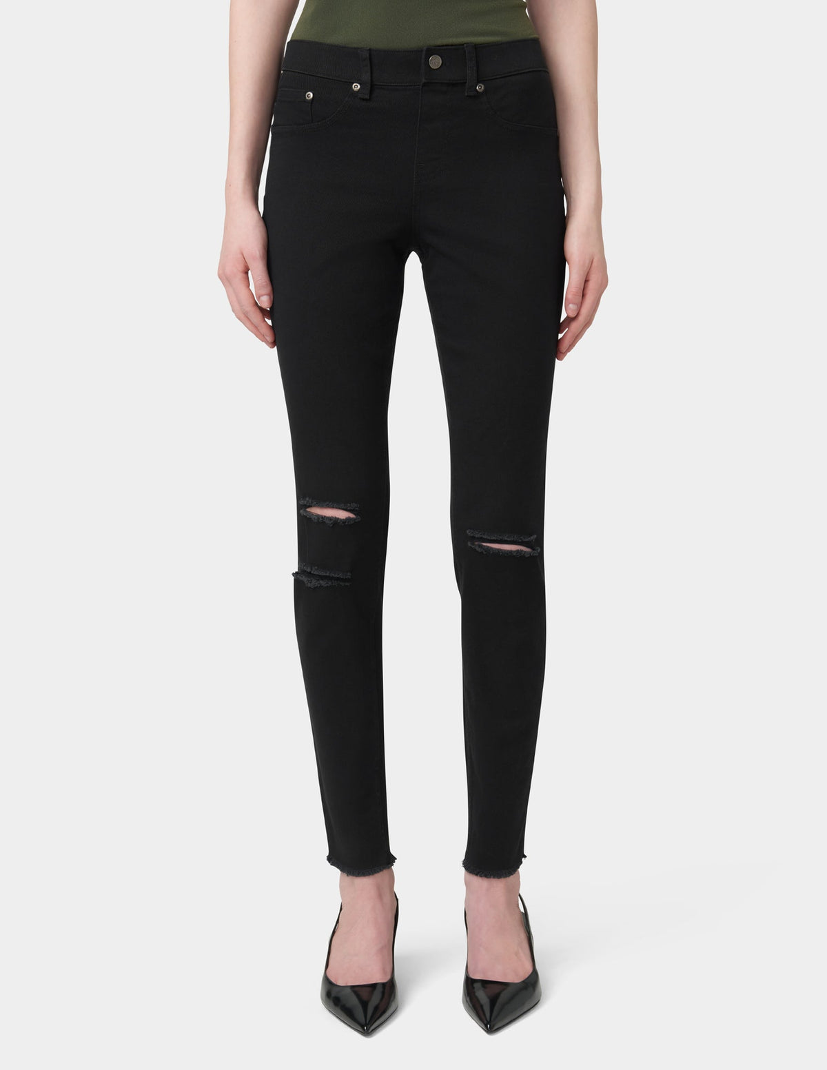Ripped Knee Denim Leggings - Black | Hue