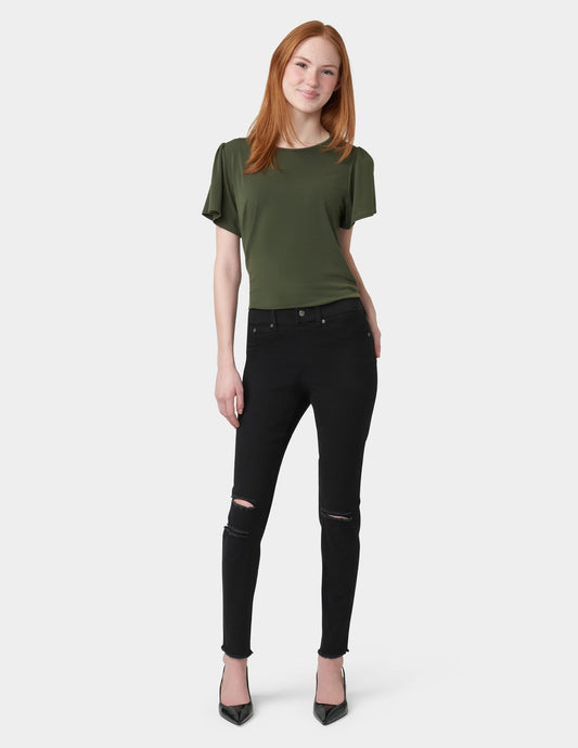 Ripped Knee Denim Leggings - Black | Hue