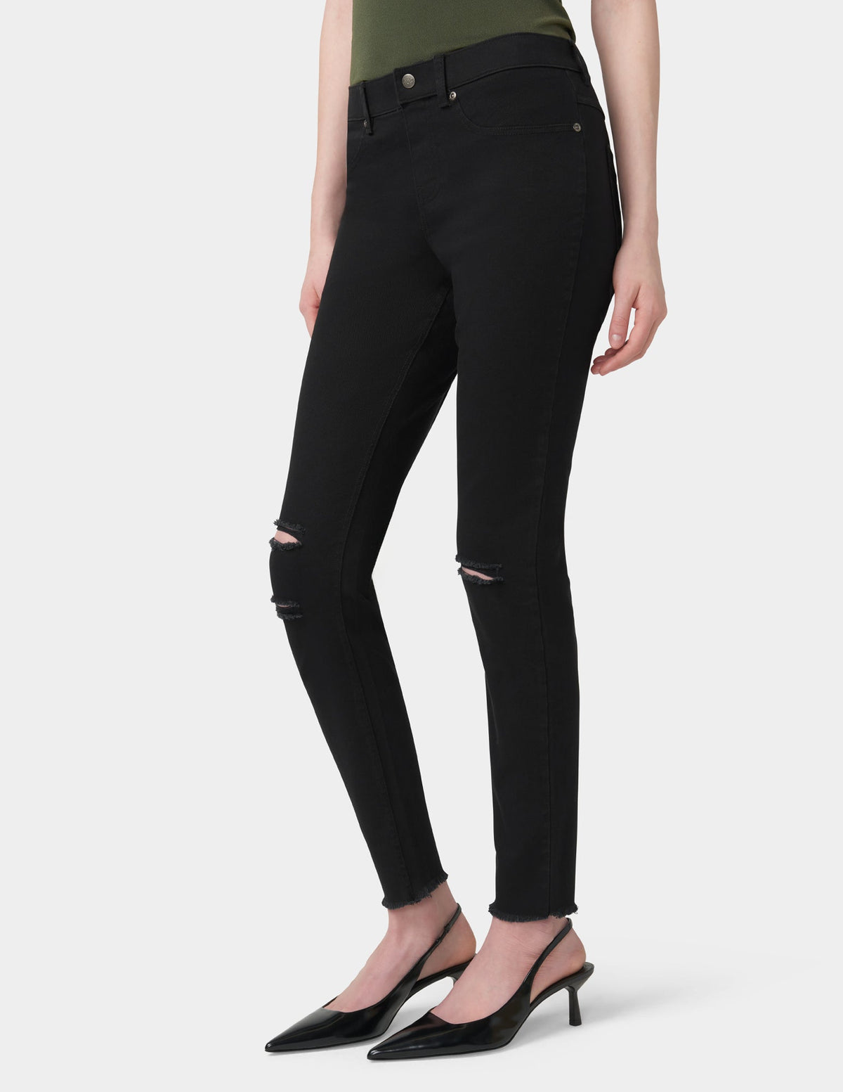 Ripped Knee Denim Leggings - Black | Hue