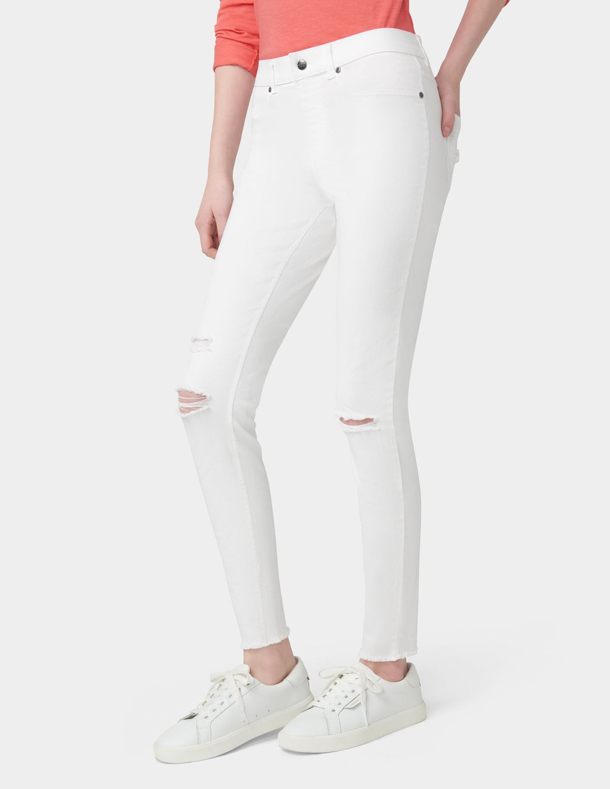 Ripped Knee Denim Leggings - White | Hue
