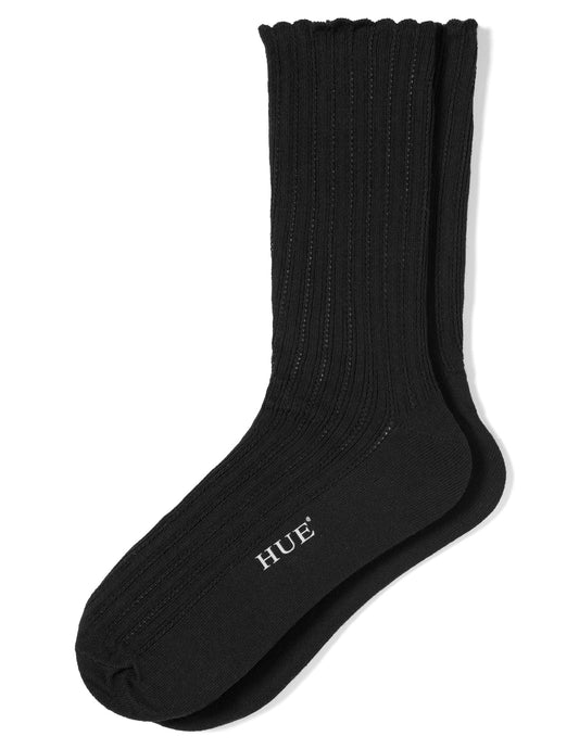 Scalloped Pointelle Sock - Black | Hue
