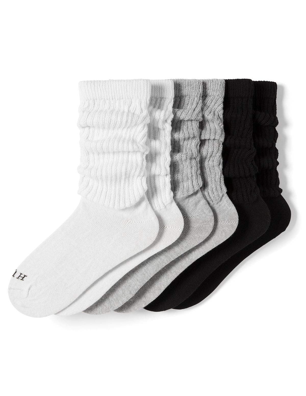 The Slouch Sock 3 Pair Pack - White/Light Charcoal Heather/Black | Hue