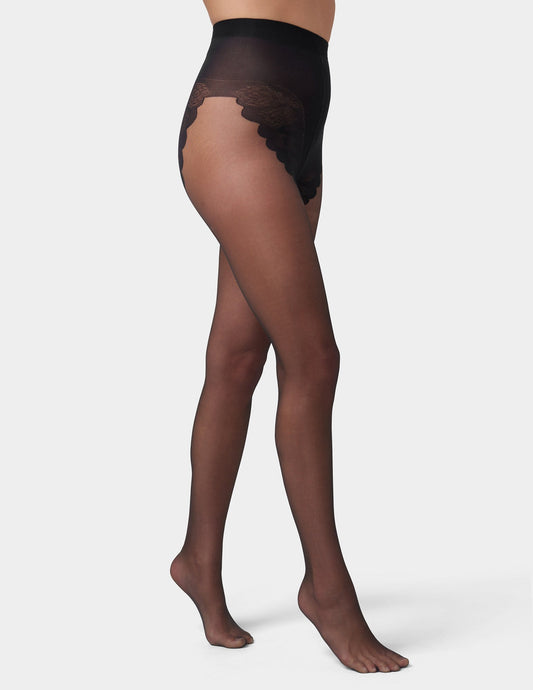 French Lace Control Top Pantyhose - Black | Hue
