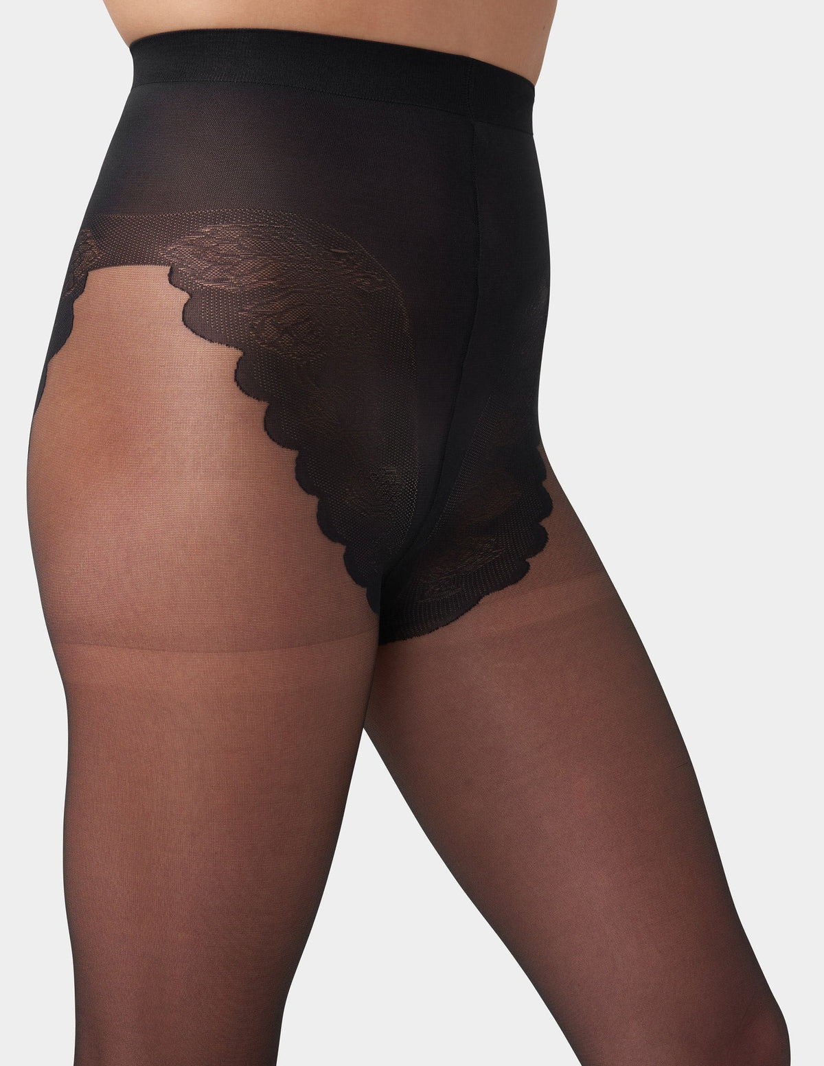 French Lace Control Top Pantyhose - Black | Hue