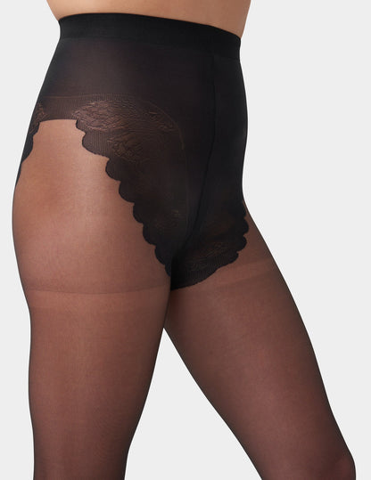 French Lace Control Top Pantyhose - Black | Hue