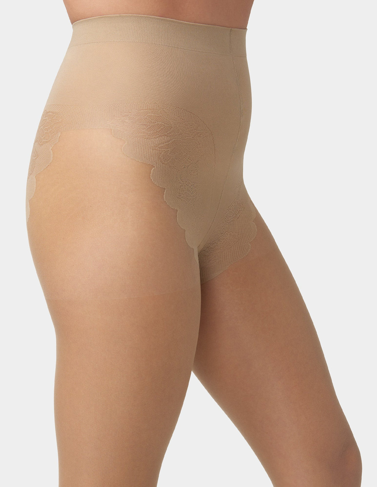French Lace Control Top Pantyhose - Natural | Hue