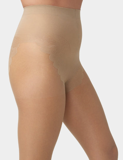 French Lace Control Top Pantyhose - Natural | Hue