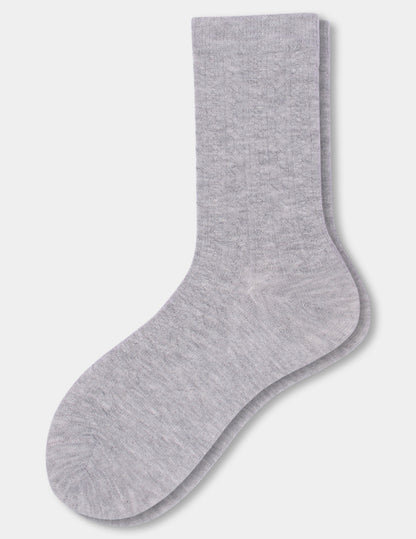 Ribbed Cable Crew - Light Grey Heather | Hue