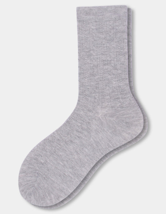 Ribbed Cable Crew - Light Grey Heather | Hue