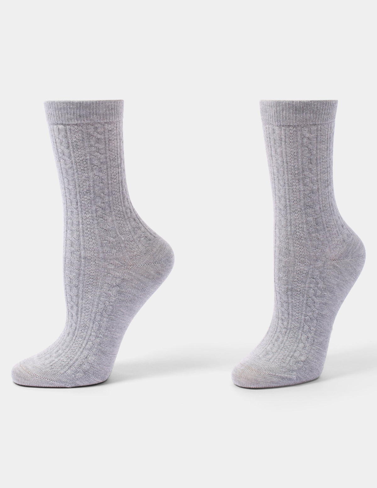 Ribbed Cable Crew - Light Grey Heather | Hue