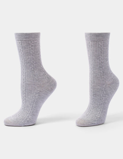 Ribbed Cable Crew - Light Grey Heather | Hue