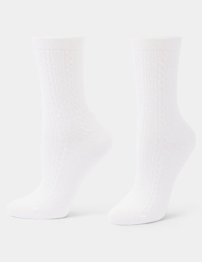 Ribbed Cable Crew - Ivory | Hue