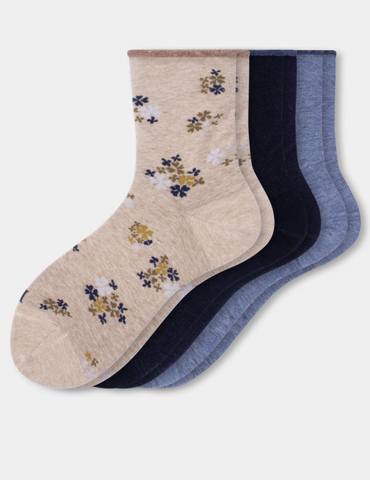 Cropped Jeans Sock 3 Pair Pack - Oatmeal Ditsy | Hue