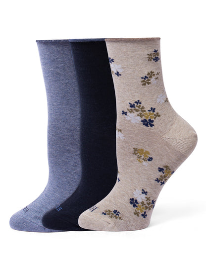 Cropped Jeans Sock 3 Pair Pack - Oatmeal Ditsy | Hue