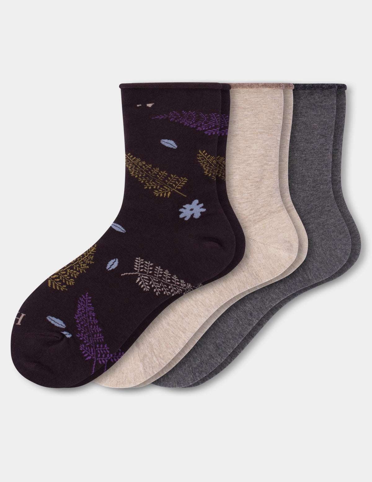 Cropped Jean Socks 3 Pair Pack - Brown Leaves | Hue