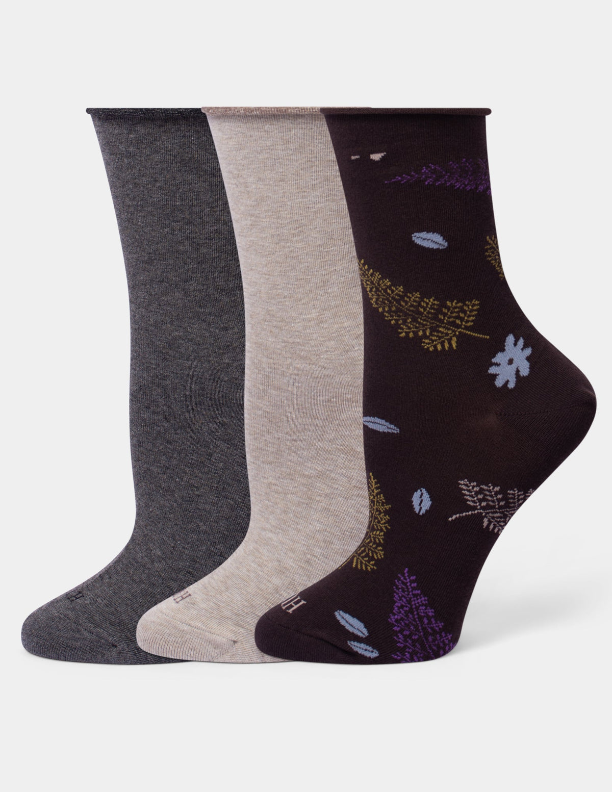 Cropped Jean Socks 3 Pair Pack - Brown Leaves | Hue
