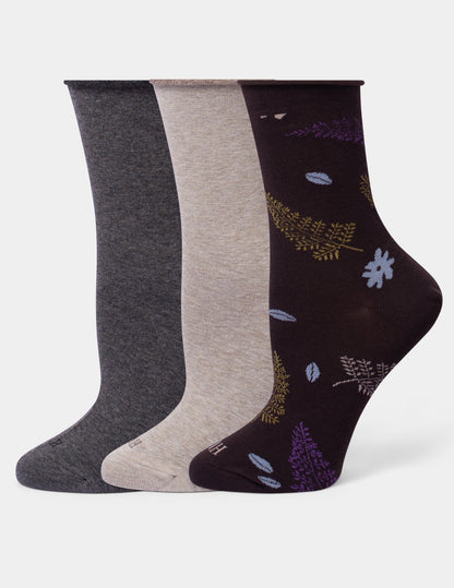 Cropped Jean Socks 3 Pair Pack - Brown Leaves | Hue