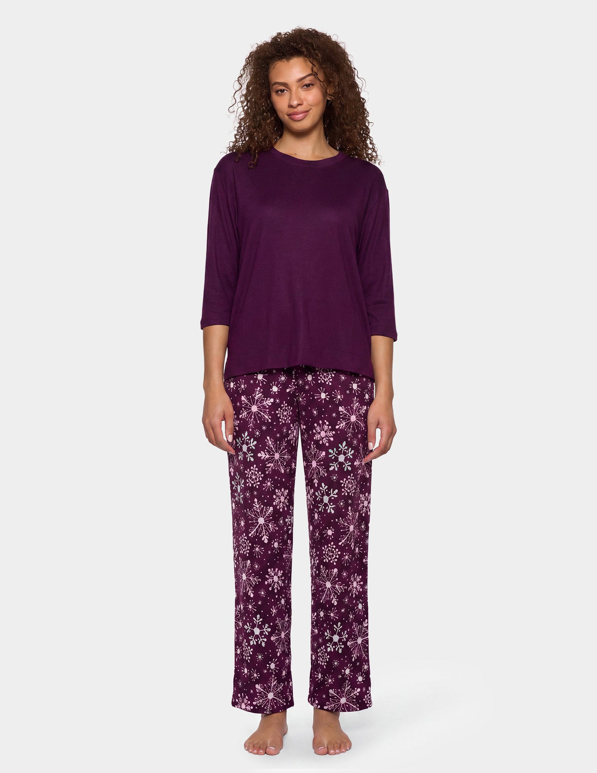 Brushed Loose Knit PJ Set - Eggplant | Hue