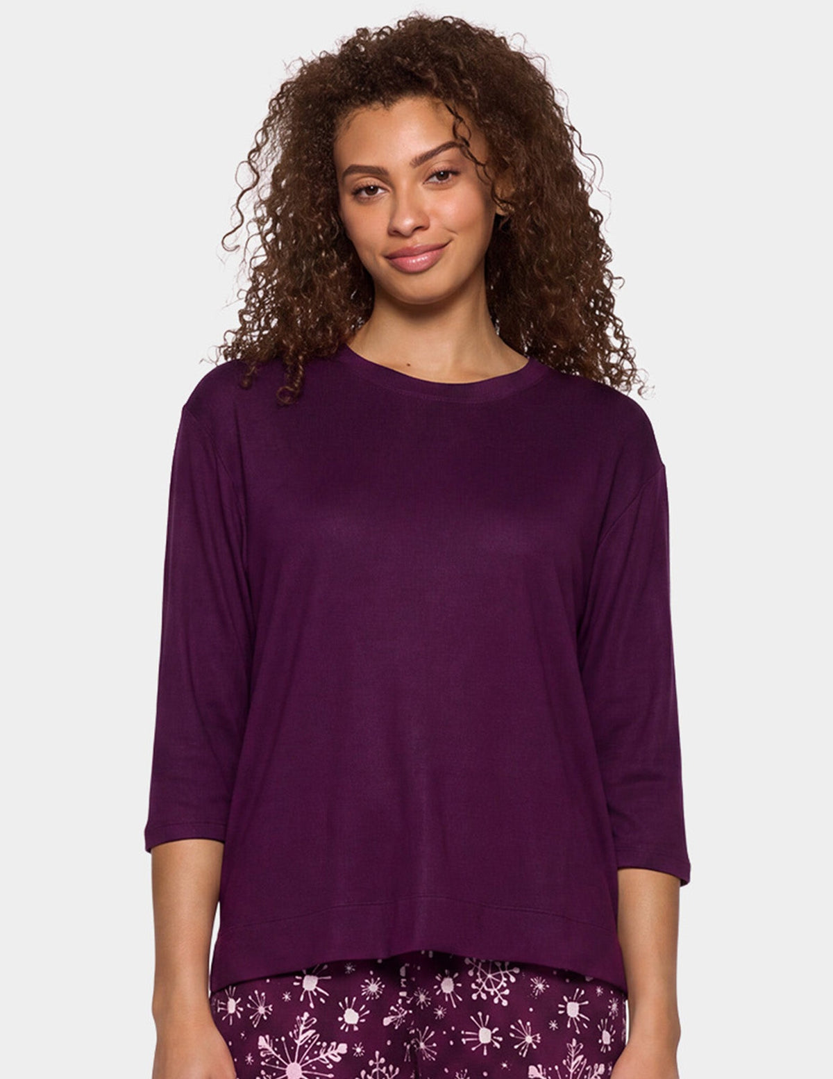 Brushed Loose Knit PJ Set - Eggplant | Hue