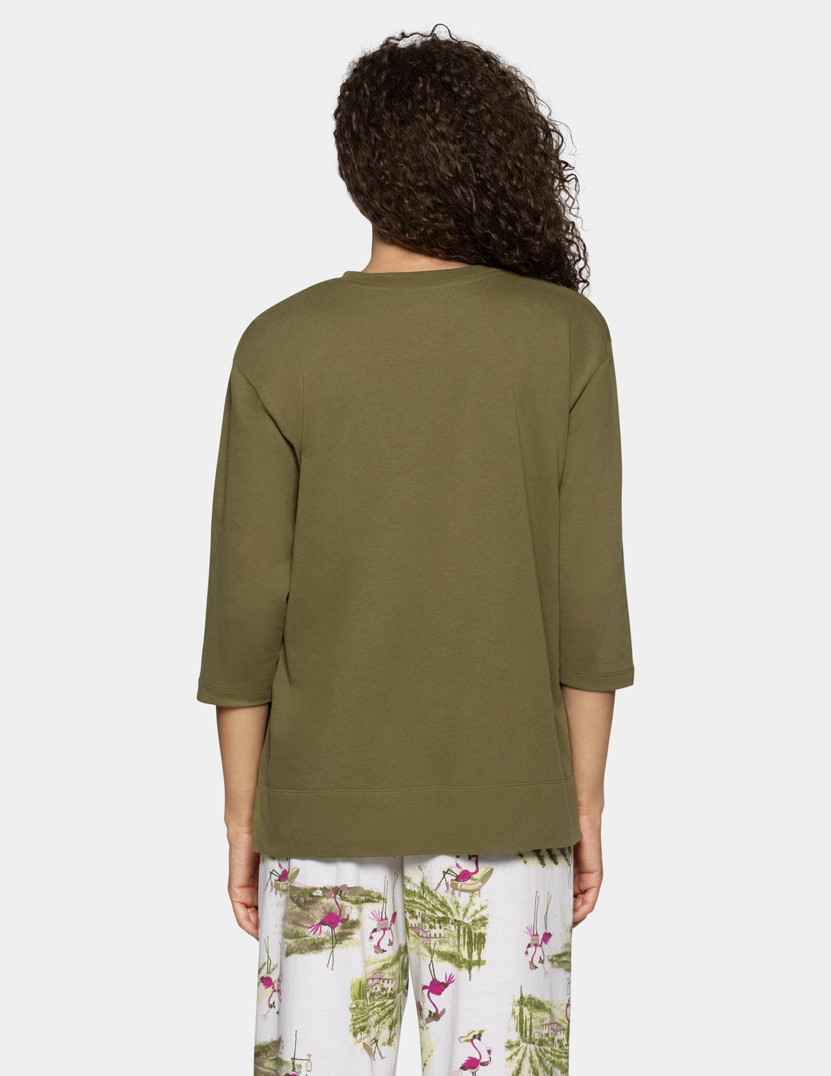 3/4 Sleeve Cotton Candied Boxy PJ Tee - Shrub Green | Hue
