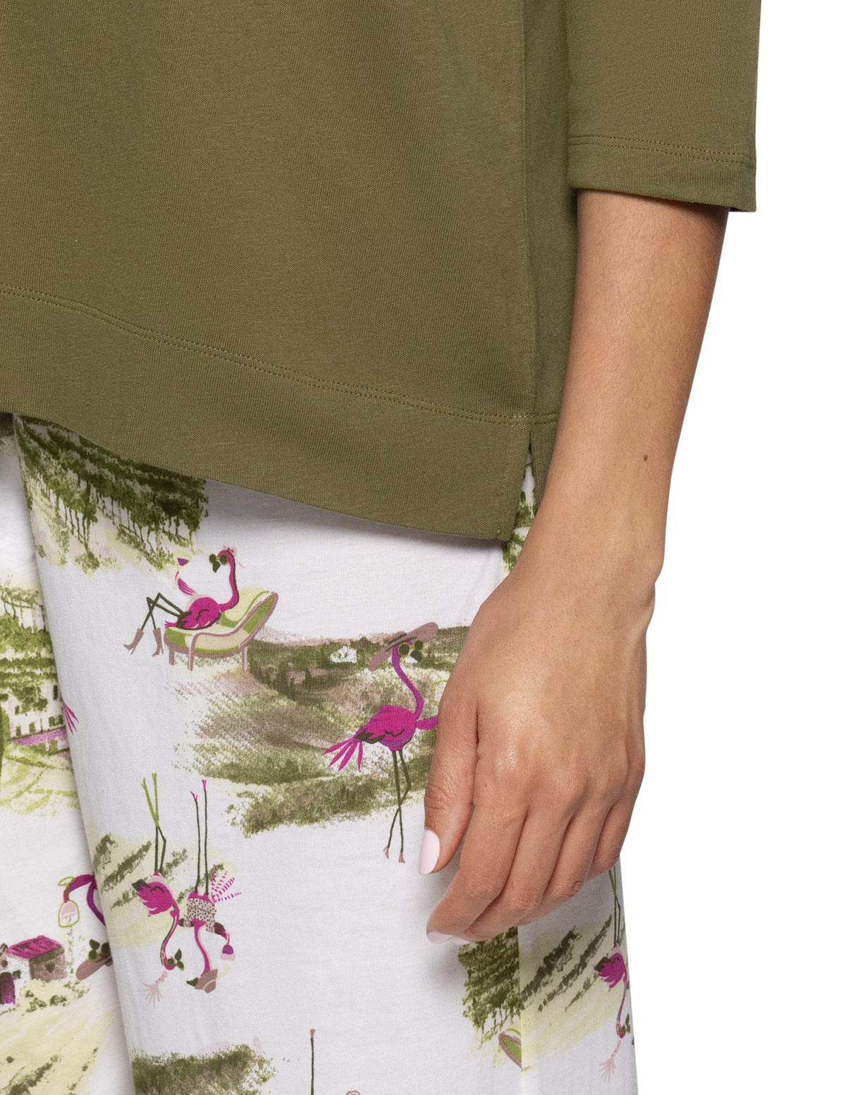 3/4 Sleeve Cotton Candied Boxy PJ Tee - Shrub Green | Hue