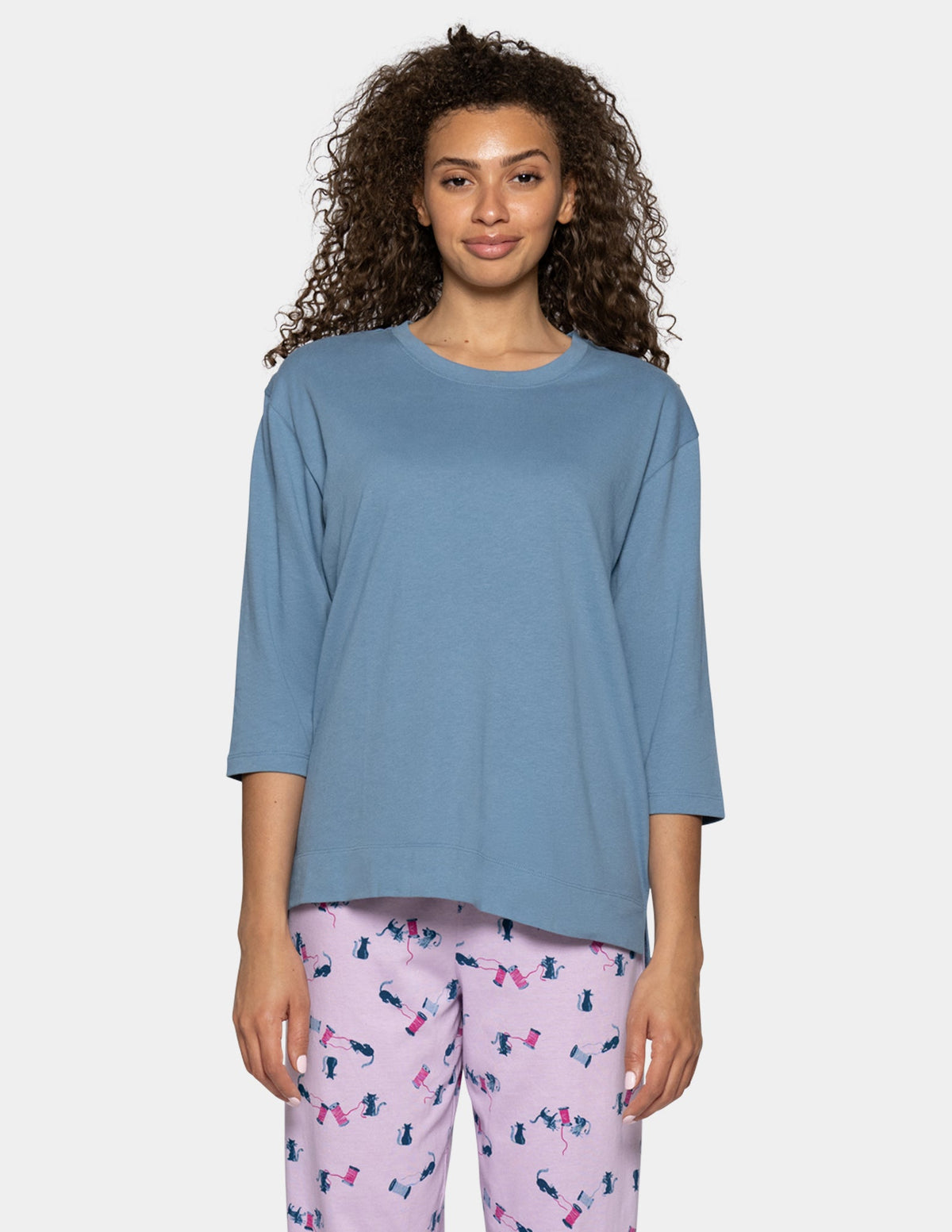 3/4 Sleeve Cotton Candied Boxy PJ Tee - Blue Heaven | Hue
