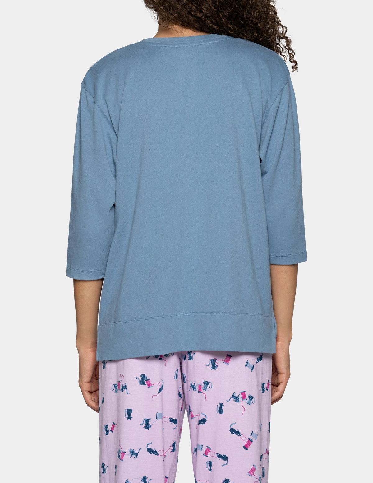 3/4 Sleeve Cotton Candied Boxy PJ Tee - Blue Heaven | Hue