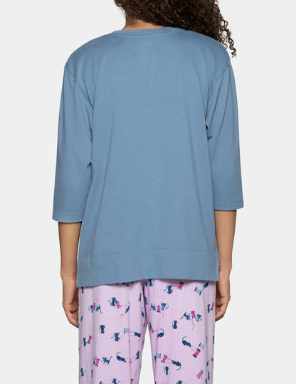 3/4 Sleeve Cotton Candied Boxy PJ Tee - Blue Heaven | Hue