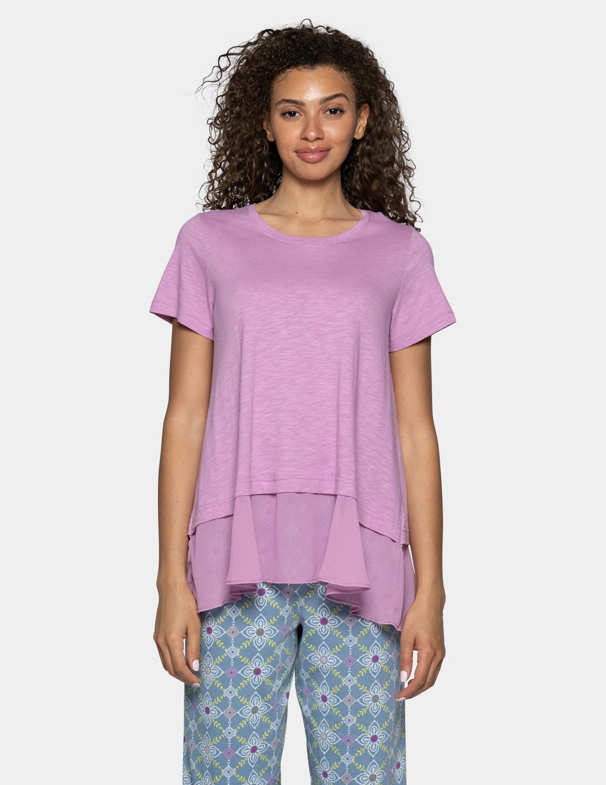 Short Sleeve Georgette Flounce PJ Tee - Smokey Grape | Hue