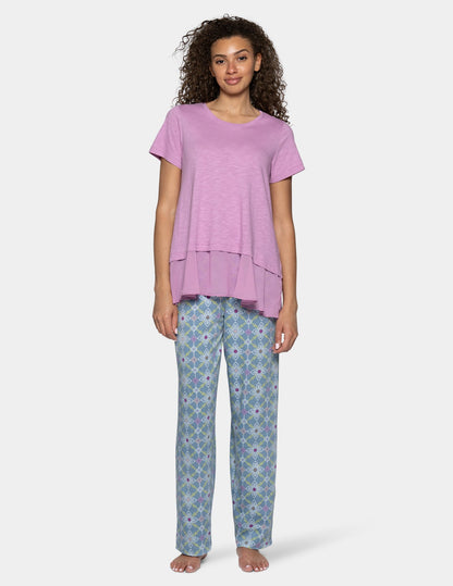 Short Sleeve Georgette Flounce PJ Tee - Smokey Grape | Hue