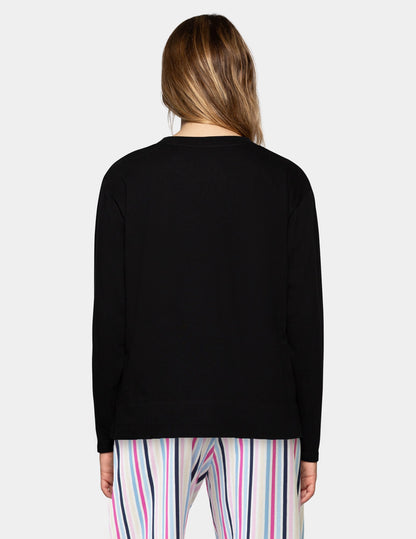 Long Sleeve Cotton Candied Boxy PJ Tee - Black | Hue