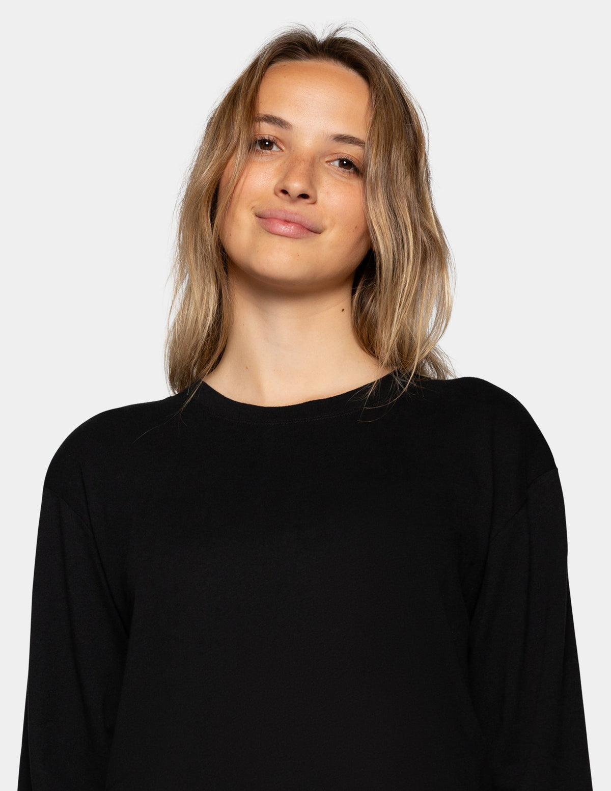 Long Sleeve Cotton Candied Boxy PJ Tee - Black | Hue