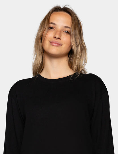 Long Sleeve Cotton Candied Boxy PJ Tee - Black | Hue