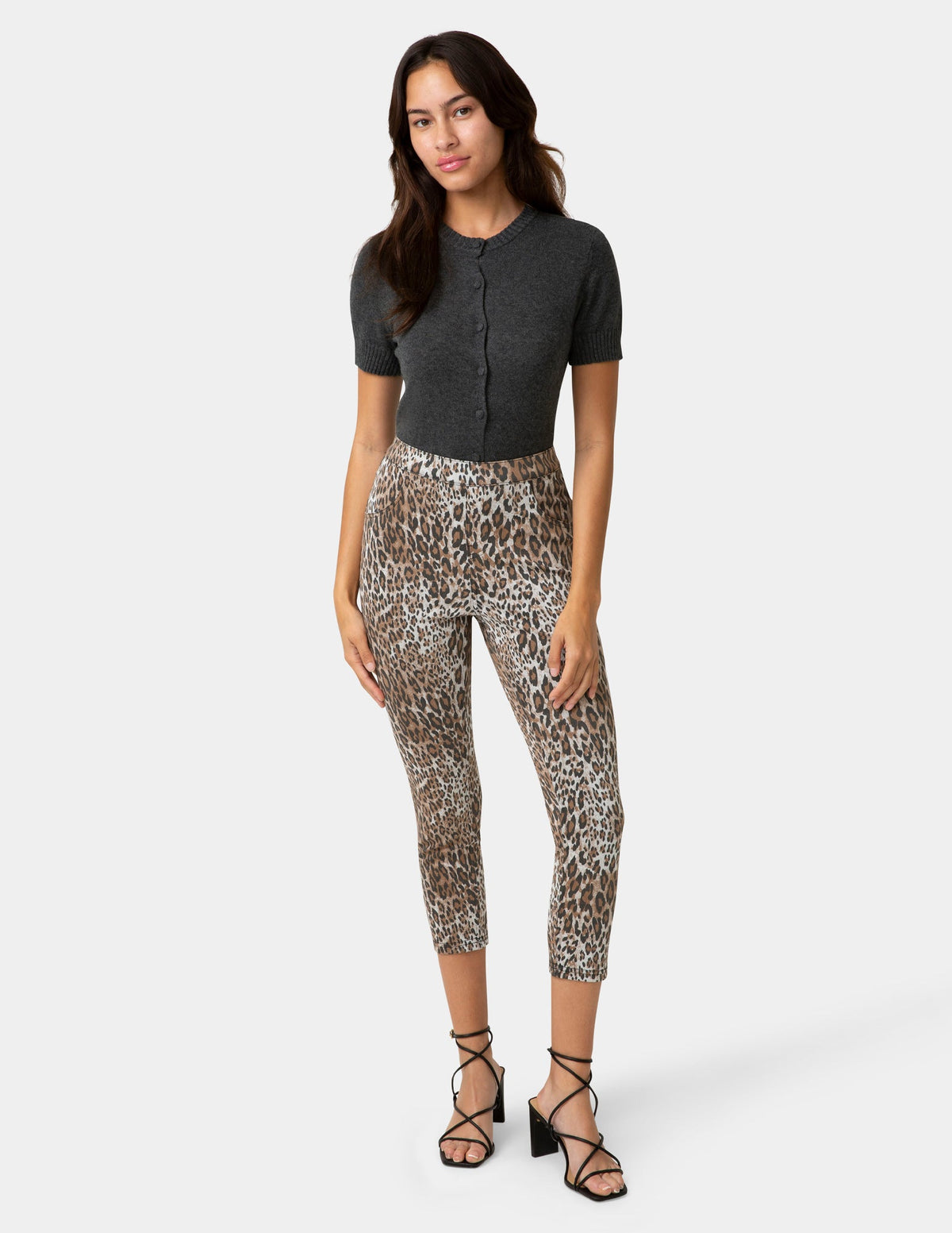 Leopard Ultra Soft Denim Capri - Brown | Hue