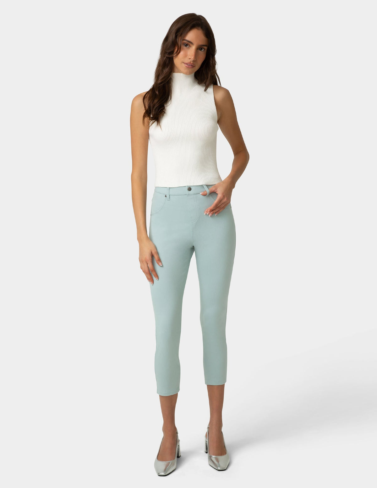 Hi-Rise Ultra Soft Denim Capri Legging - Gray Mist | Hue