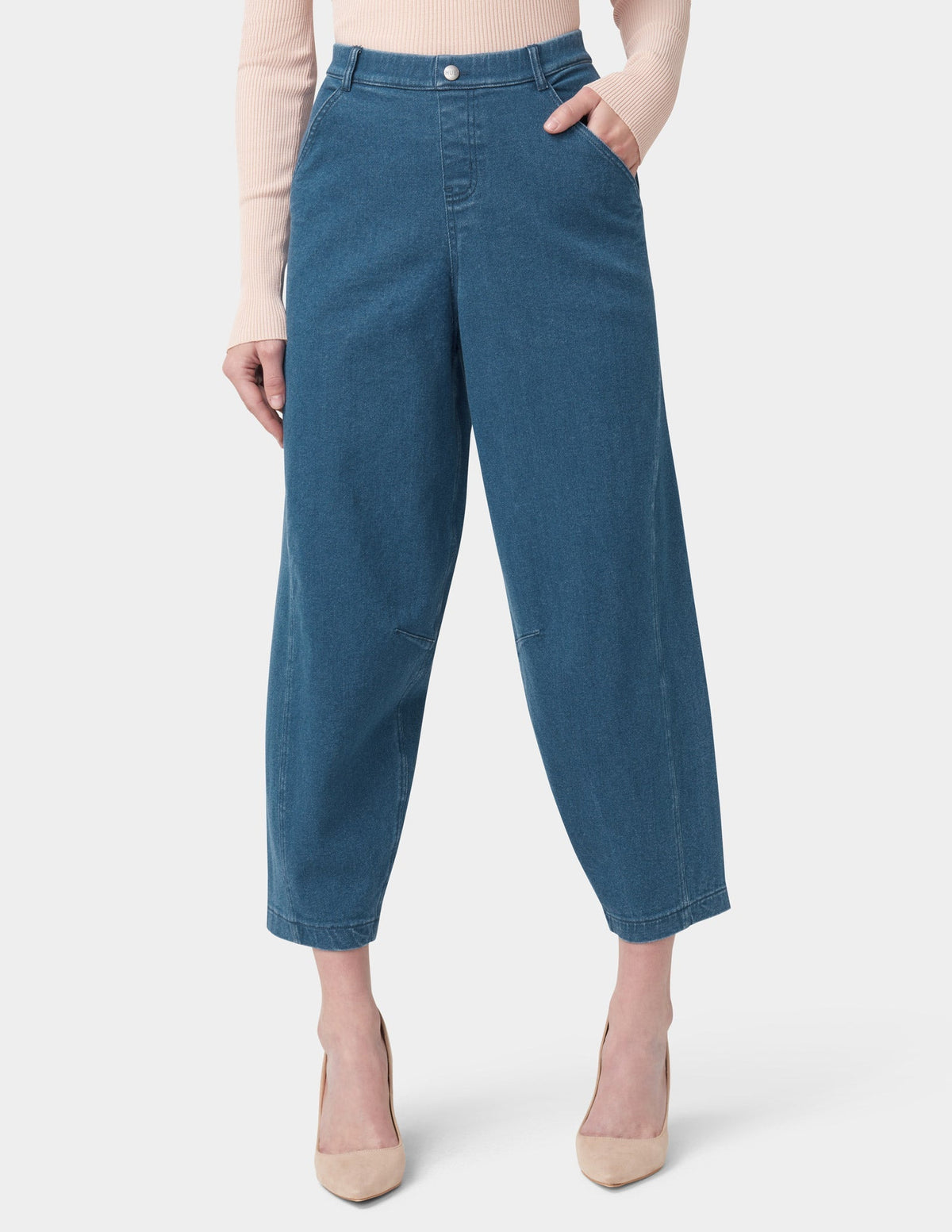 Denim Barrel Leg Skimmer - Medium Wash | Hue