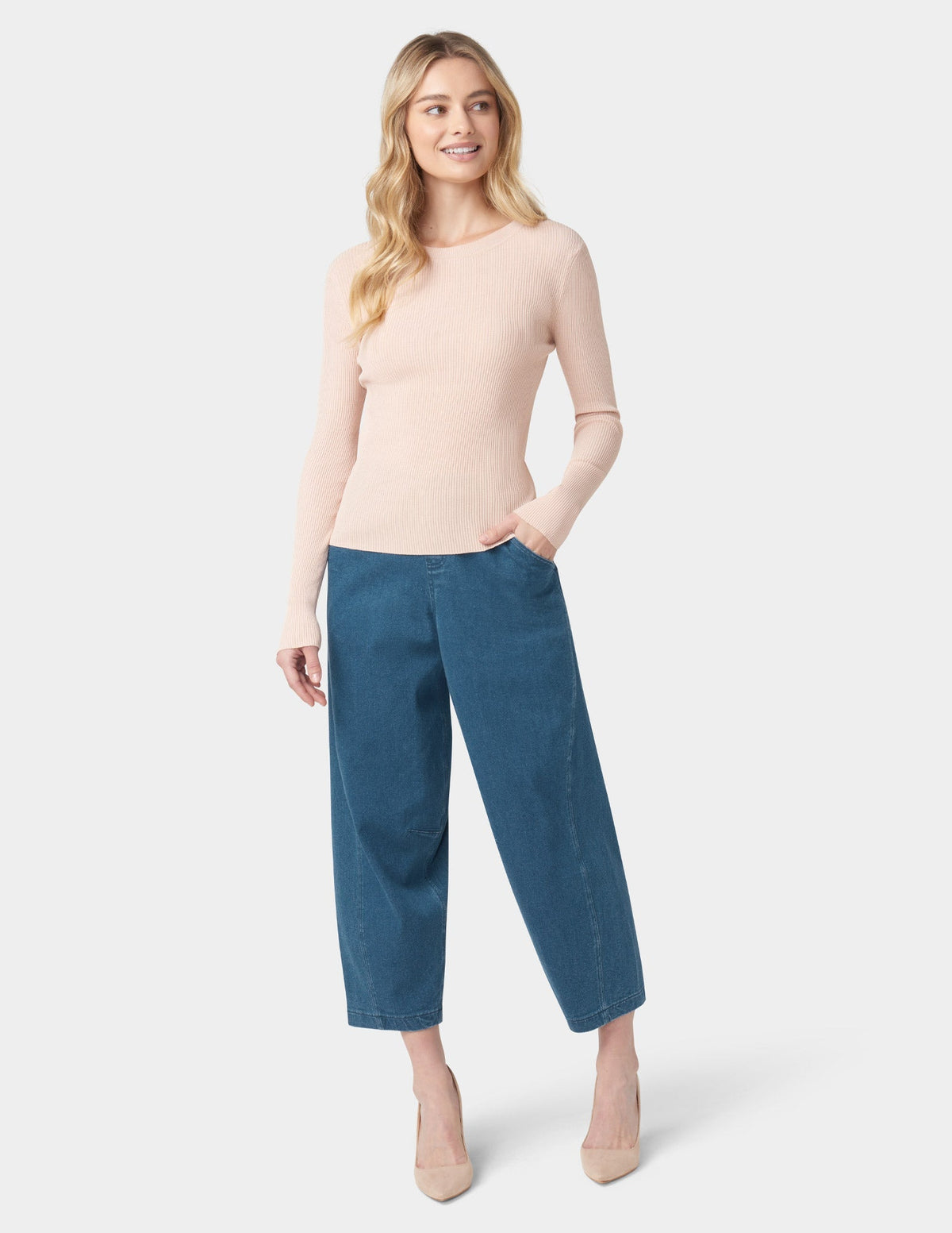 Denim Barrel Leg Skimmer - Medium Wash | Hue